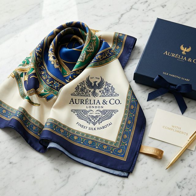 Corporate branded silk scarf with company logo — premium business gift