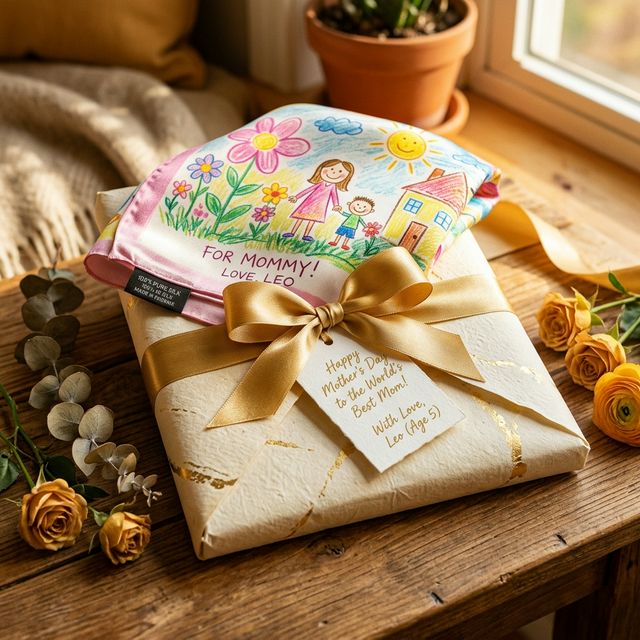 Mother's Day gift silk scarf — elegant floral custom silk design