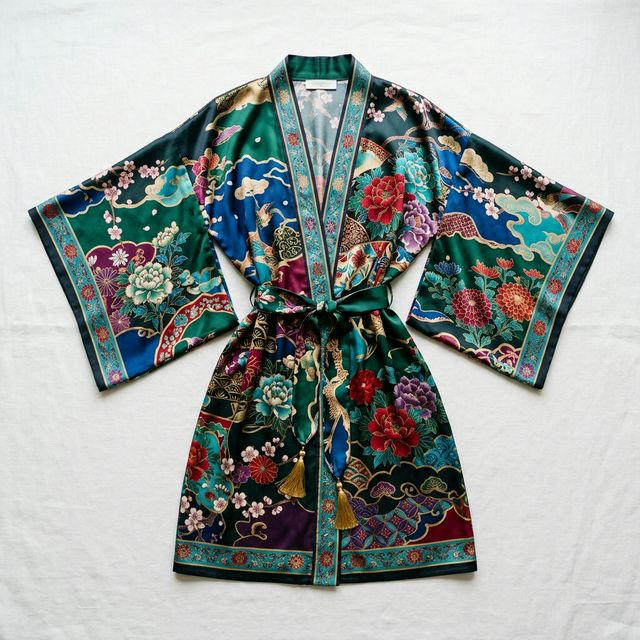 Silk kimono scarf — luxurious custom wearable art piece